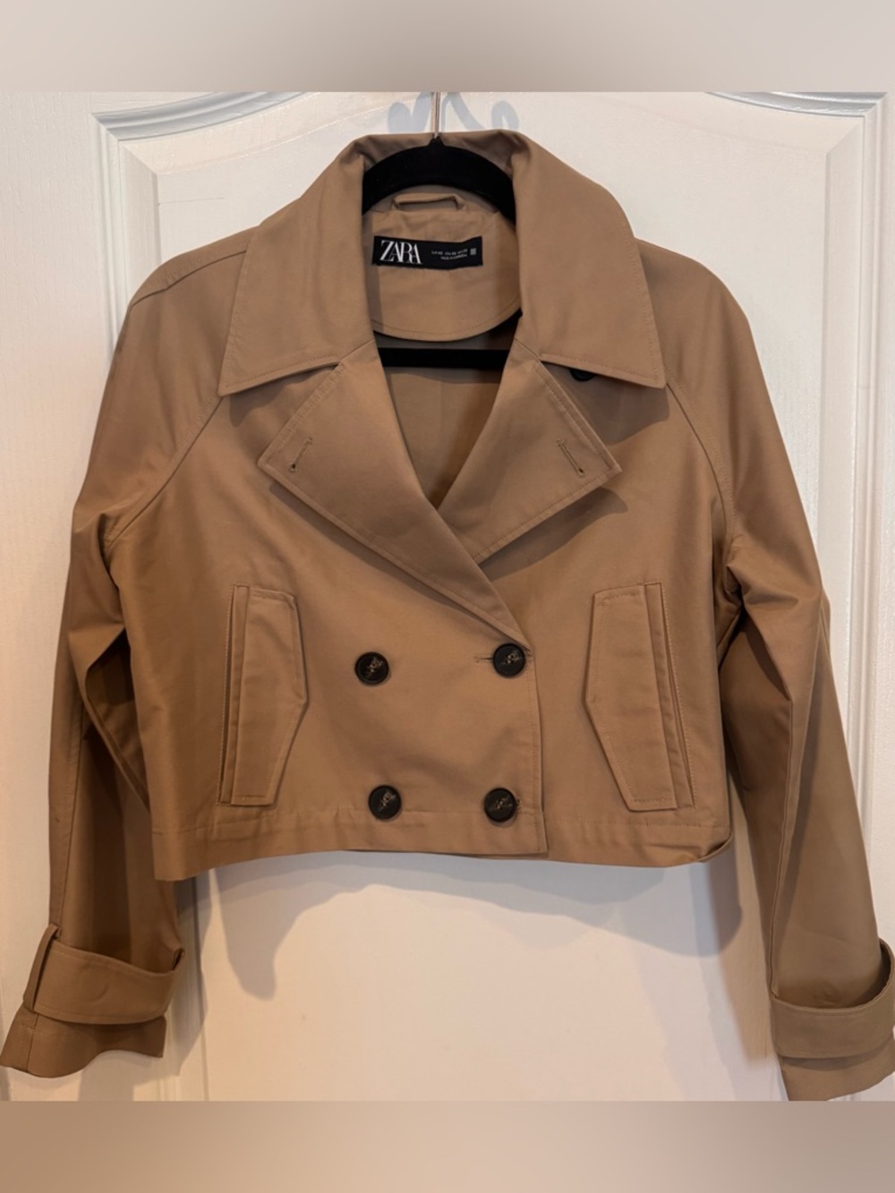 ZARA Crossover Cropped Trench Coat Jacket XS Taupe Brown NWOT - Picture 5 of 12